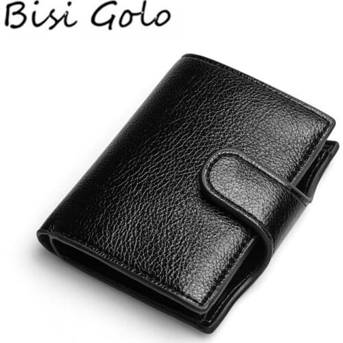 BISI GORO 2020 PU Leather Men Wallet Women Small Card Holder Smart Slim RFID Ladies Card Case Anti-theft Fashion Solid Money Bag