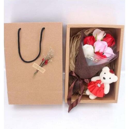A Bouquet 7Pcs Mix Soap Roses Flowers Artificial Holding Flower Real Touch Gift Box Gift For Valentine Wedding Birthday Party