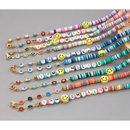Go2Boho Chain For Glasses Strap Women Sunglasses Jewelry Heishi Disc Beaded Chains Letter Lanyard Evil Eye Necklace Holder