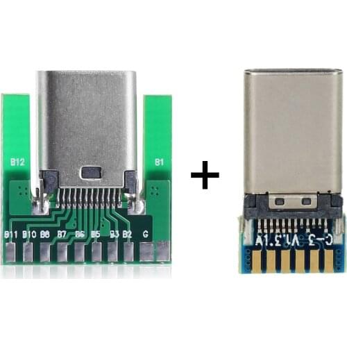 CY 1 set DIY 24pin USB 3.1 Type C Male & Female Plug & Socket Connector SMT type with PC Board Cablecc