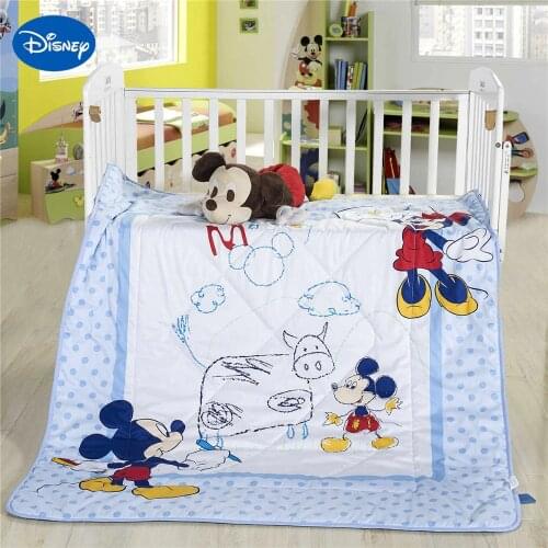 Mickey Mouse Painting Summer Quilts Comforters Disney Bedding Cotton Wowen 120*150cm Baby Crib Boys Cot Bed Decor Blue Polka Dot