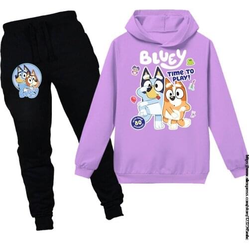 Disney bingo bluey Cotton Long Sleeve Hoodies+pants Kawaii Cartoon Cute Baby Boys Girls Clothes Set Sweatshirts