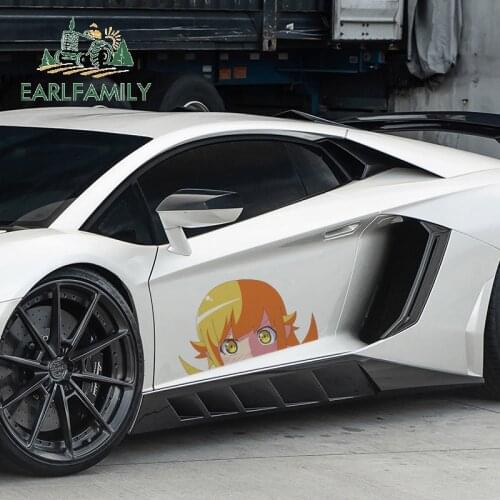 EARLFAMILY 43cm x 24.5cm Shinobu Monogatari Anime Peeking Car Stickers JDM Car Head Body Window Trunk Decal Car Wrap Decoration