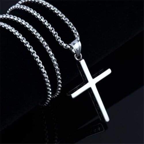 Elegant Male Silver Color Pendant Necklace Stainless Steel Cross Necklace for Men Party Jewelry