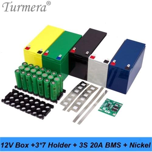 Turmera 12V 7Ah to 20Ah Battery Storage Box 3S 20A BMS 3X7 18650 Holder with Welding Nickel for Motorcycle Replace Lead-Acid Use