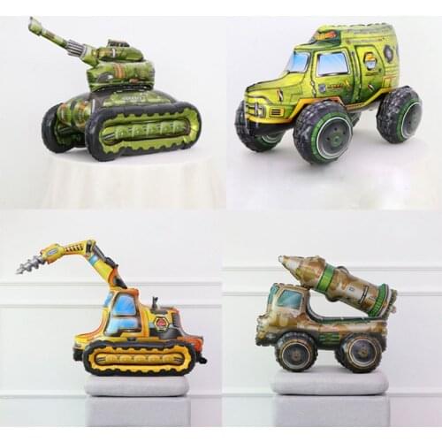 1pc Giant 4D Drilling Machine Tank Missile Car Jeep Assemble Balloon Helium Globos Military Theme Boys Birthday Party Decor