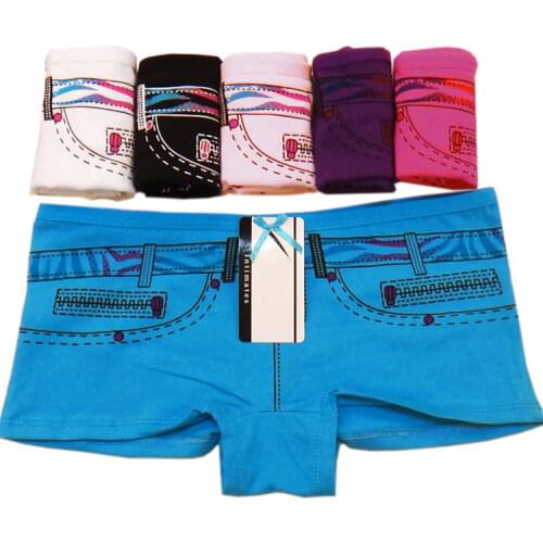 Cotton Women Boxers Shorts Denim Printed Boyshort Panties Ladies Girls Knickers Underwear for Woman 6 Pcs/set