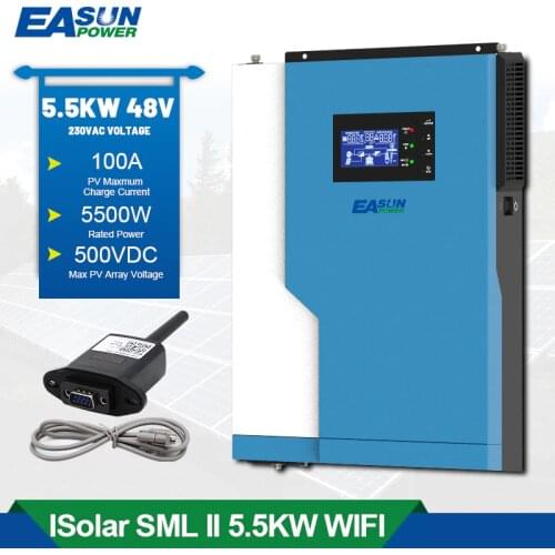 EASUN POWER 5.5KW Soalr Inverter 500Vdc MPPT 100A 500VDC PV input 220VAC 48VDC 5.5KW Pure Sine Wave hybrid inverter With WiFI