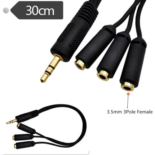 3.5mm Stereo Plug Male to 3 1/8" 3.5mm Stereo Jack Female 1 Input 3 Output Stereo Audio Splitter Cable 0.3m