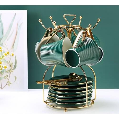 Gold Handle Rim Coffee Mugs And Saucer Ceramic Creative Tea Nordic Gold Cups Sets Spoon Japanese Fincan Porcelain Cups DE50BD