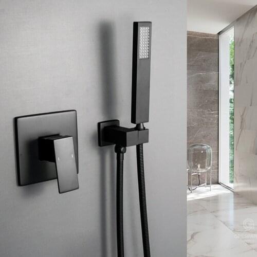 Matte Black Solid Brass Square and Round Hand Shower Set Wall Mount Single Handle Brass Handheld Bathroom Shower Mixer System