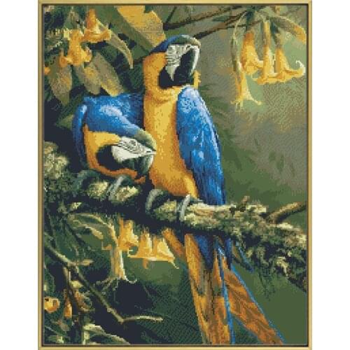 Parrot on The Branch Counted Cross Stitch Patterns Kits Printed Canvas Embroidery Sets 11CT 14CT DIY Needlework Craft Home Decor