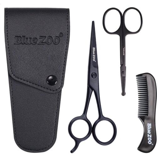 Bluezoo Black Series Scissors Set Moustache Comb Nose Hair Scissors Beard Scissors Mens Care Sets