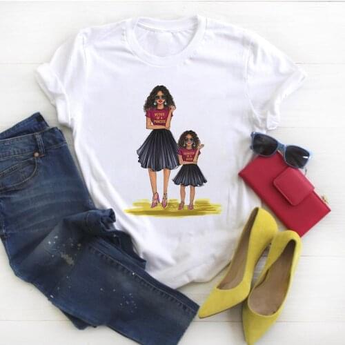 New Female T-shirt Mom And Daughter Grahic t shirt Short Sleeve Tee Shirt Femme Fashion Top Tees 90s Girl Harajuku T-shirts