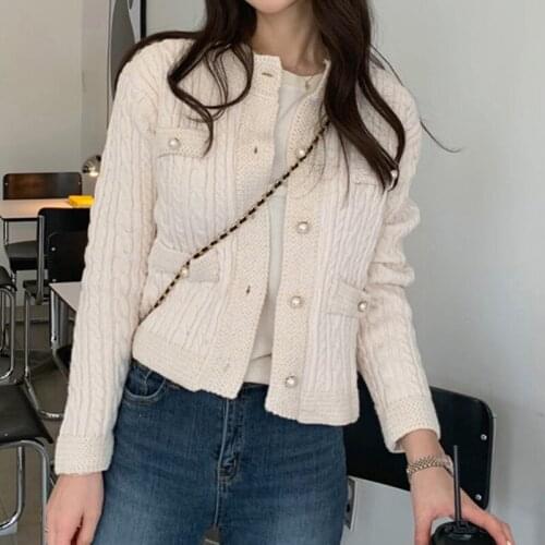 New arrival comfortable fashion knit elastic single breasted high quality solid fresh simple wild vintage elegant thick jacket
