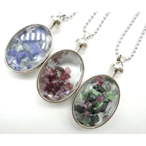 New Natural stone lapis Quartz crystal opal lapis tiger eye irregular gravel stone &glass pendant for diyJewelry making necklace