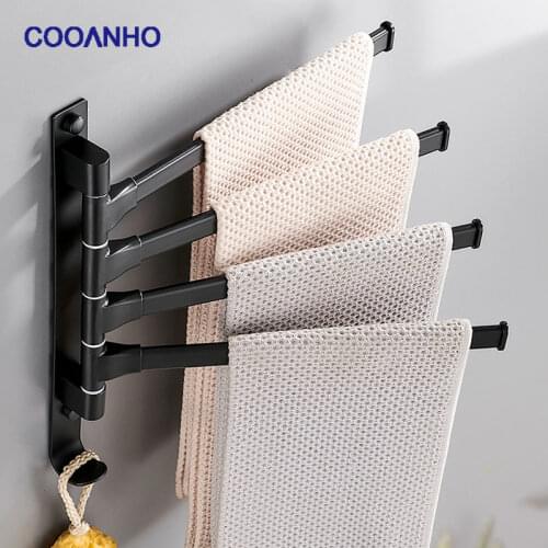COOANHO 2/3/4-Arm Swivel Hand Towel Bar Wall Mounted Bathroom Swing Hanger Towel Rack Holder Matte Black Finish