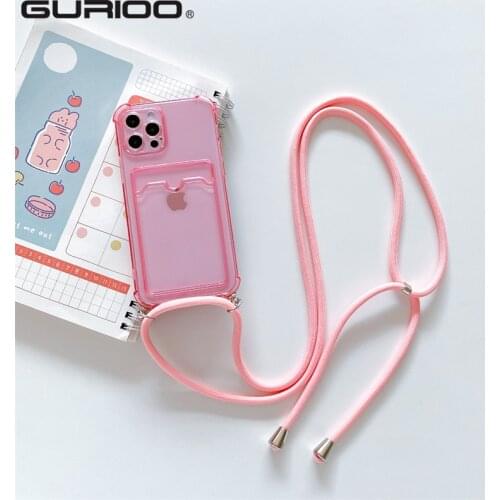 Transparent Shockproof Airbag Lanyard Strap TPU Phone Case For iPhone 12 Mini 11 Pro XS Max X XR SE 2020 7 8 Plus Silicone Cover