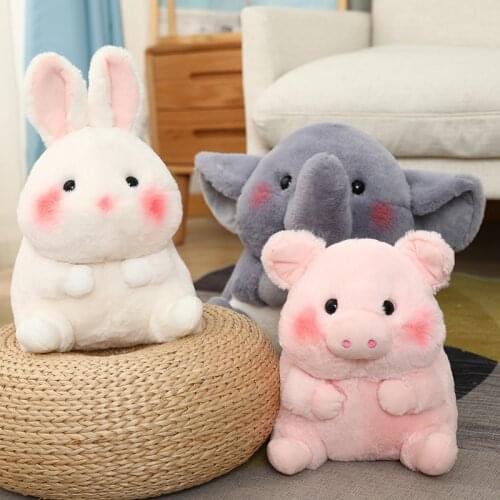 Kawaii Animals Sitting Plush Toys Cute Soft Stuffed Dolls Pig Penguin Cow Elephant Bunny Rabbit Moneky Plush Dolls for Baby