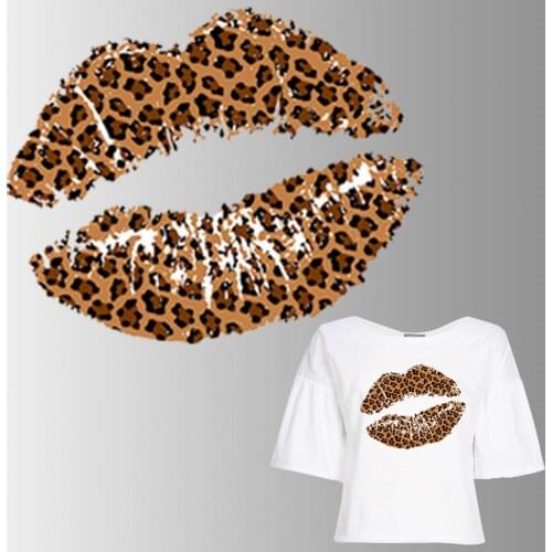 Leopard Print Lips Thermo-sticker Iron On Transfers For Clothes T-shirt DIY Parches Termoadhesivos Ropa Heat Press Appliqued