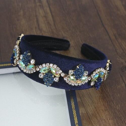 4cm Wide New Star Show Vintage Handmade Rhinestone Flower Crown Baroque Queen Prom Wide Hairband Diadem Crystal Hair Jewelry