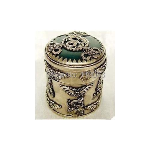 Vintage Handwork Teapot For Chinese Oriental Exquisite jewelry Tibet silver dragon green jade box Antique Metal Wholesale