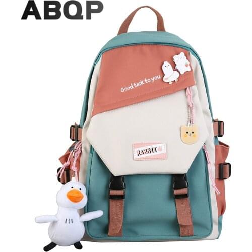 ABQP Cute School Backpack For Women Large Capacity Patchwork Womens Backpack Bags Canvas Travel Backpacks For Women