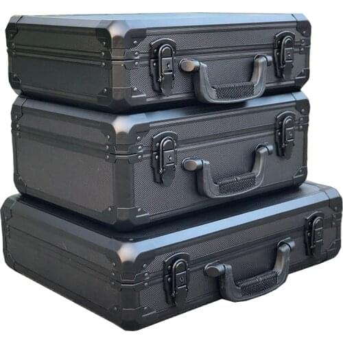 Black Aluminum Alloy Hand-held Toolbox Outer box of instrument and equipment with Square sponge Sample box shipping case