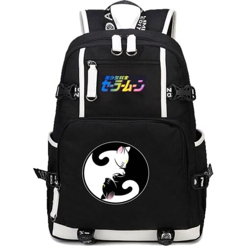High Quality Women Bags School Backpacks Anime Sailor Moon Kawaii Cat Luna Printing Teenage boy Girls student bookbag backpack