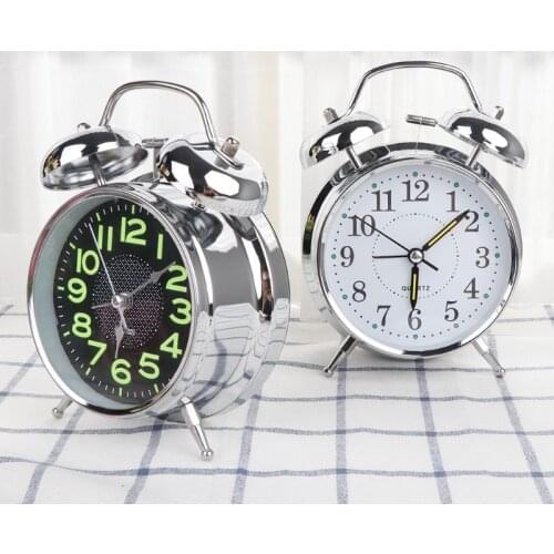 X7AB Retro Desktop Mechanical Alarm Clock Luminous Night Light Twin Bell Silent Metal Digital Bedroom Home Decoration