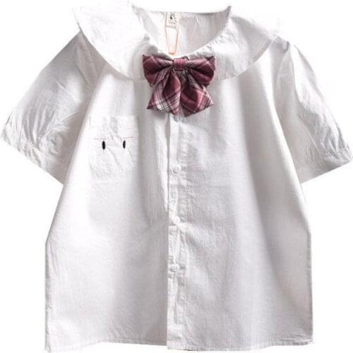 2021 New Summer Women Lolita Style White Blouse Peter Pan Collar Cute Cartoon Bunny Loose Blusas Kawaii Girls JK Shirt With Bow