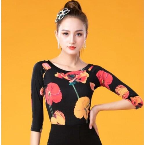 Womens Cha Cha Dance clothes National Standard Dance Modern Dance Top Long Sleeve social dance yt1103