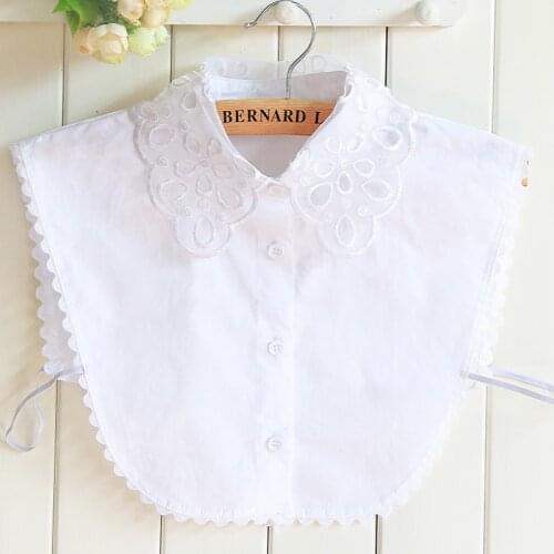 Women Ladies New Stylish Hollow Out Lace Solid Color Lapel Shirt Blouse Detachable Collars Fake Collar FS0461