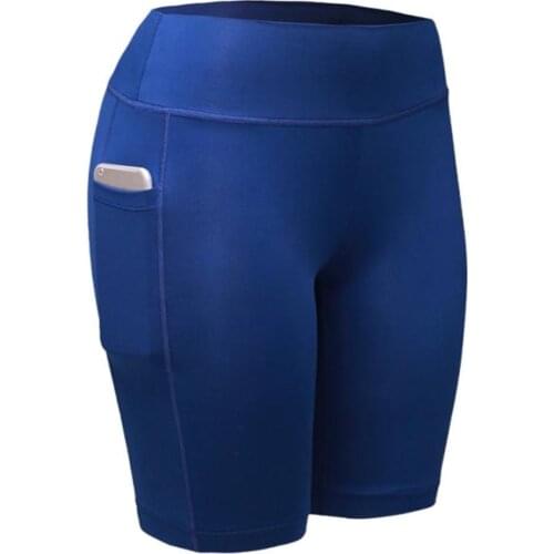 Womens solid color pocket leggings stretch fitness cycling leggings yoga shorts Yoga fitness supplies