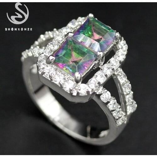 SHUNXUNZE Hyperbole Engagement Wedding rings jewelry for women Rainbow and White Cubic Zirconia Rhodium Plated R769 size 6 7 8 9