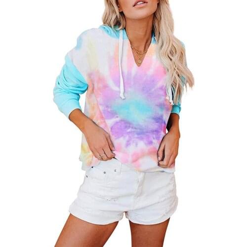 Stylish Women Hoodies Long Sleeve Drawstring Tie Dye Hoodie Gradient Color Sweatshirt Womens Clothing 2021 vestido de muje