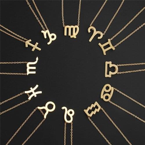 Female Elegant 12 Horoscope Zodiac Sign Gold Silver Color Pendant Necklace Aries Leo 12 Constellations Jewelry Holiday Gifts