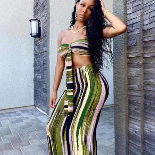 2021 Tie-dye 2 Piece Set Women Outfits Crop Top Midi Skirt Two Pieces Sets Summer Clothes for Female Sexy Bandage Womens Suit