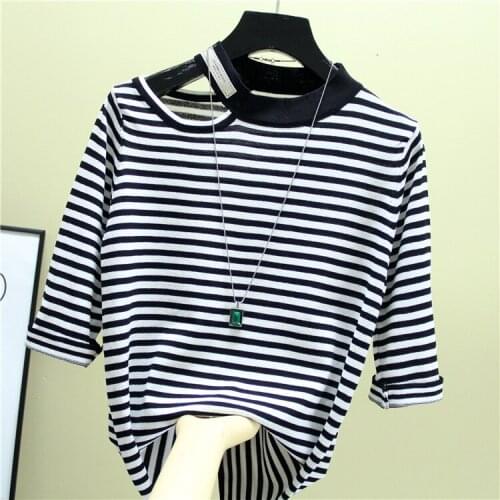 Summer Fashion The New Hollow out stripes O-neck Half sleeve sweater bottoming shirt womens loose thin pullover