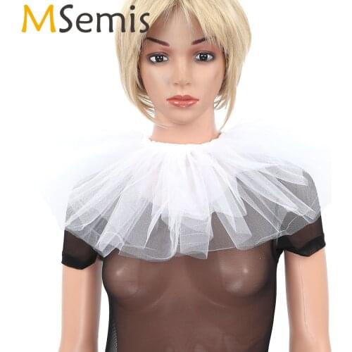 MSemis Womens Vintage Retro Ruffled Neck Collar Clown Mesh Choker Detachable Fake Collar Stage Performance Props Accessories