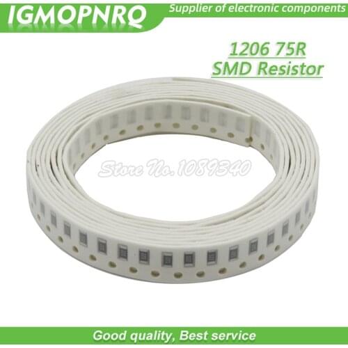 100PCS 1206 SMD Resistor 1% resistance resistance resistance 75 ohm chip resistor 0.25W 1/4W 75R IGMOPNRQ