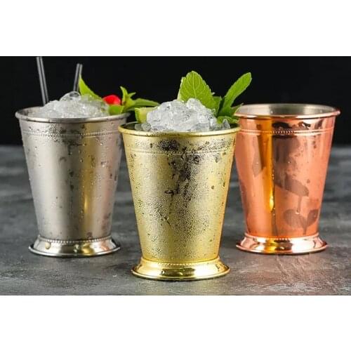 12pcs 350ml Mint Julep Mug Stainless Steel Cocktail Mug Mixed Drinks Mug Martini Mojito Drink Bar Party Beer Gold Mugs ZA3444