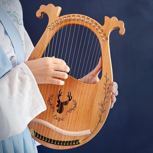 16 Strings Lyre Harp Mahogany Wooden Musical Instrument Musicales with Tuning Wrench,Plectrum,English Manual