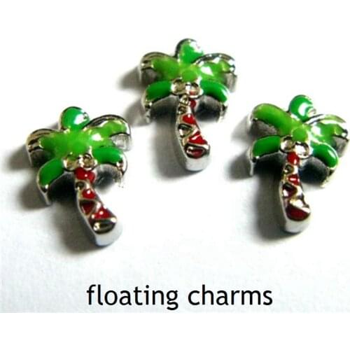 20PCS Alloy Enamel Green Coconut Tree Floating Locket Charms Fit Glass Locket DIY Handmade Jewelry Accessories