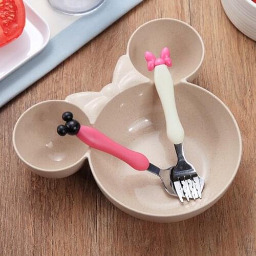 3Pcs Baby Wheat Tableware Solid Feeding Cartoon Dishes Baby Kids Training Bowl Plate Food Feeding Dinnerware Set for Children