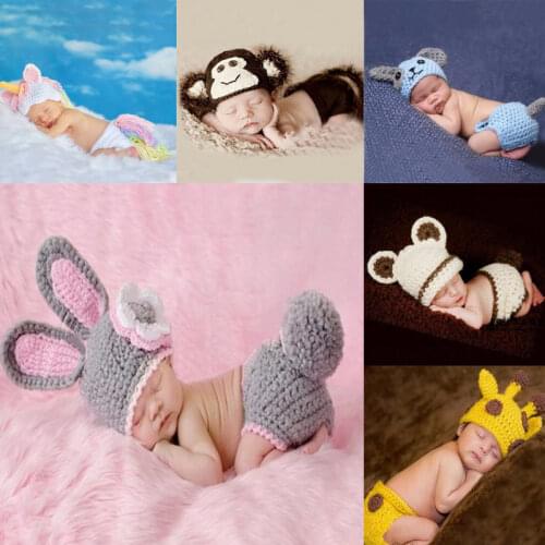 9 Types Newborn Crochet Knit Photo Costume Baby Cartoon Photography Props Infant Cute Clothing Accessories