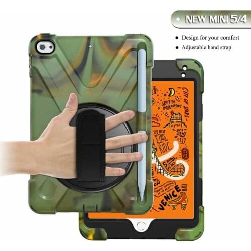 Case for iPad mini 4 5 2019 Case Silicon Cover 360 Rotating Shockproof Hand Strap for iPad mini 4 5 Pencil Holder Kids Cover