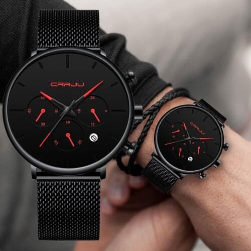 CRRJU Mens Business Watches Luxury Casual Waterproof Sport Watch Men Quartz Stainless Steel Mesh Watches Relogio Masculino