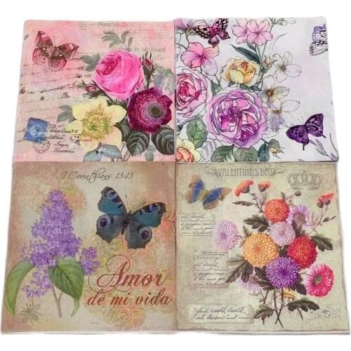 Decoupage Table Paper Napkins Elegant Tissue Vintage Towel Flower Butterfly Stamp Birthday Wedding Party Home Decoration