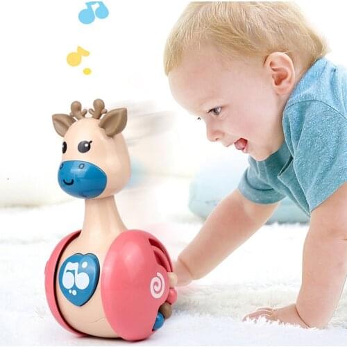 Cute Cartoon Baby Tumbler Rattle Newborn Teether Infant Sliding Deer Hand Bell Mobile Toys Toddler Learning Educational Toy